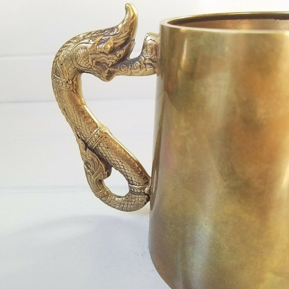 Vintage Brass Beer Tankard Stein Mug with Dragon Serpent Handle - Picture 7 of 9